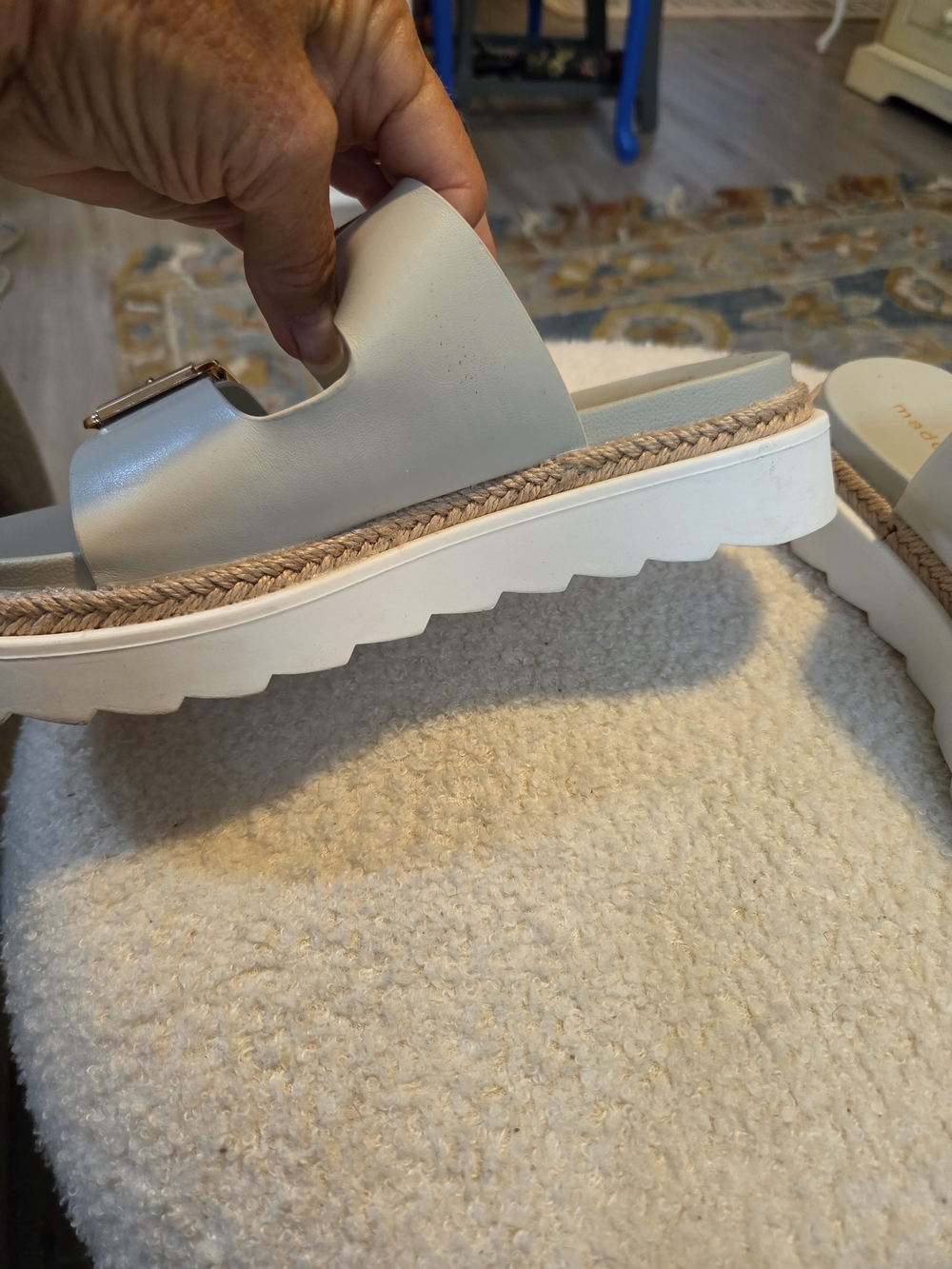 Madden Girl White Double-Buckle Platform Slide Sandals - Picture 4 of 8